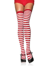 Nylon Striped Thigh High Stockings